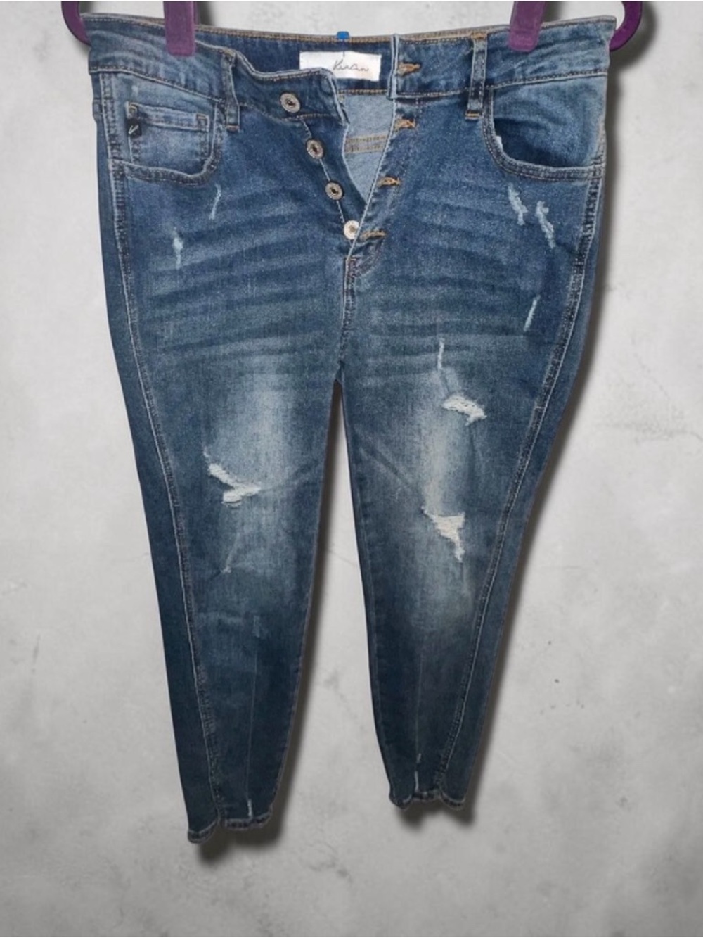 KanCan Women’s Skinny Distressed Button-Fly Jeans - Blue
